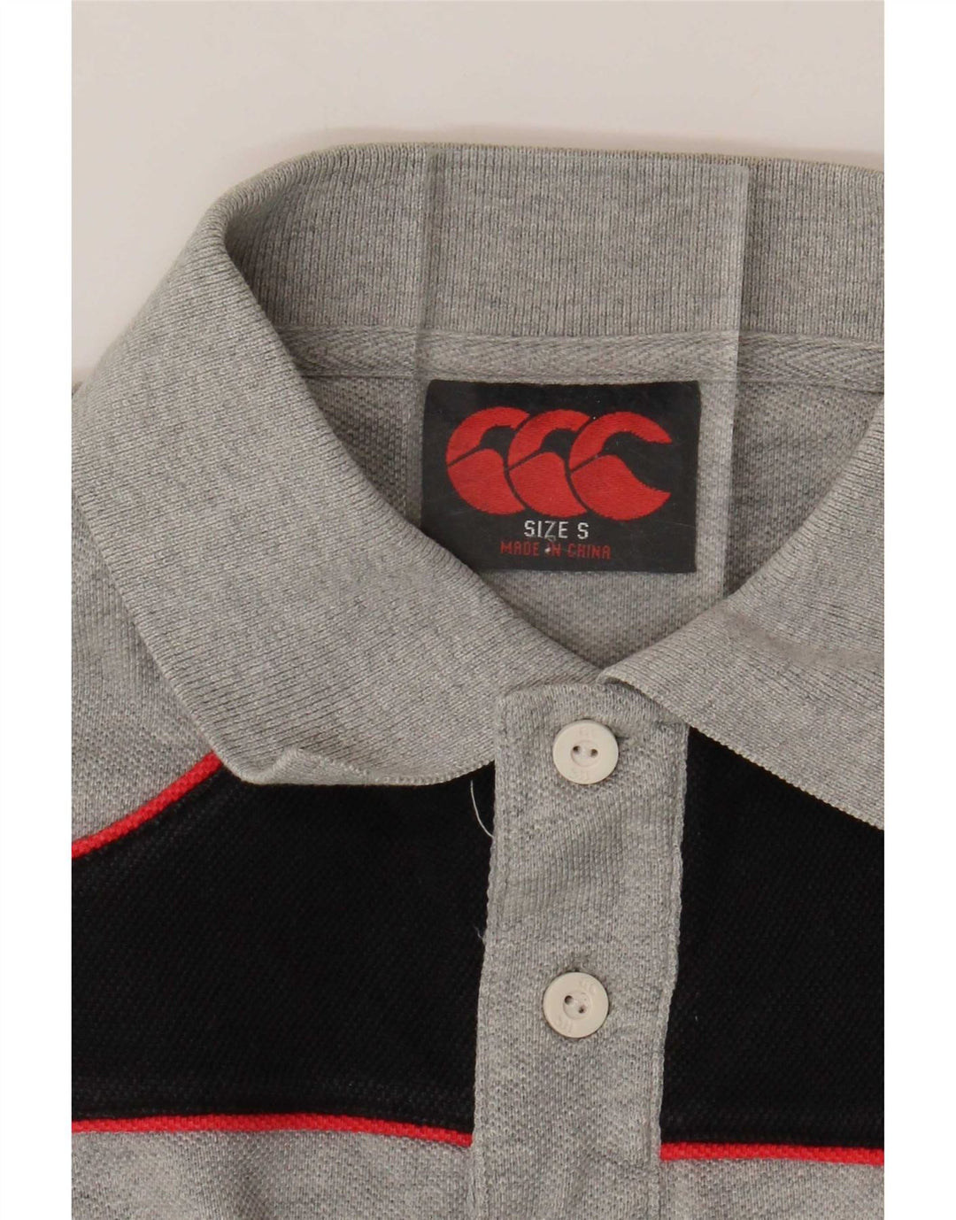 Camisa polo masculina Canterbury pequena cinza colorblock algodão