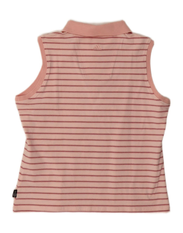 Adidas Mulher Climalite Camisa Polo Sem Mangas UK 18 XL Rosa Listrada