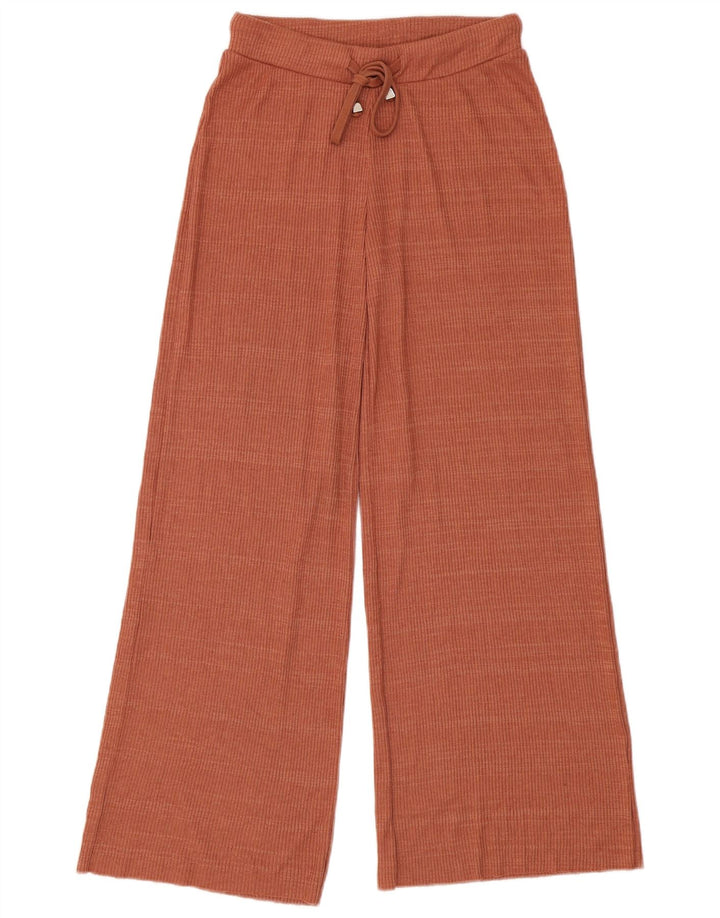 Calça de treino feminina Zara com perna larga Reino Unido 8 poliéster marrom pequeno