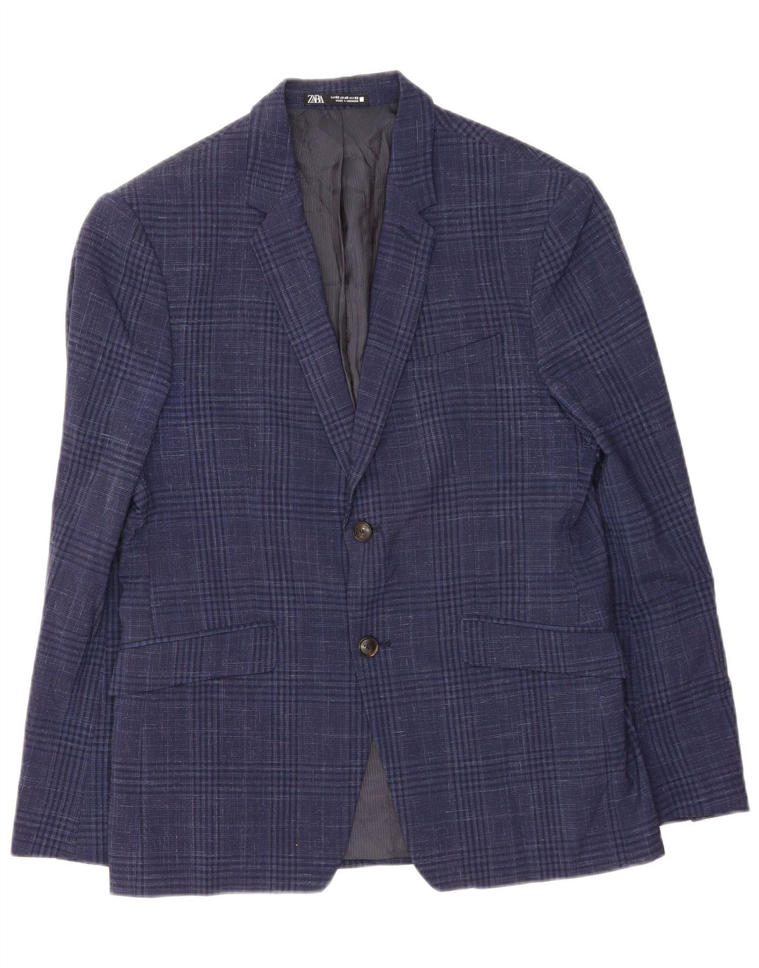 Jaqueta blazer masculina Zara com 2 botões UE 52 grande azul marinho Houndstooth