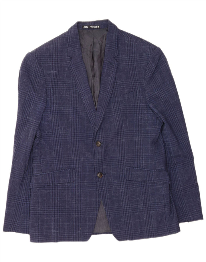 Jaqueta blazer masculina Zara com 2 botões UE 52 grande azul marinho Houndstooth