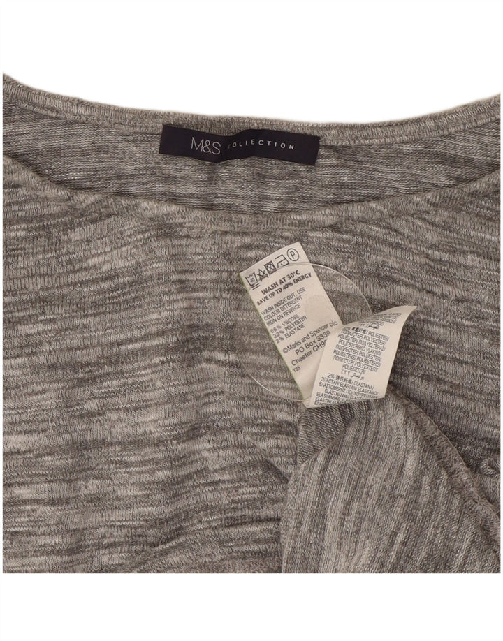 Top feminino Marks & Spencer manga 3/4 Reino Unido 12 viscose manchada cinza médio