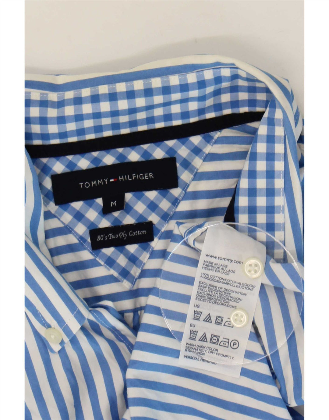 Camisa masculina Tommy Hilfiger de algodão listrado azul médio