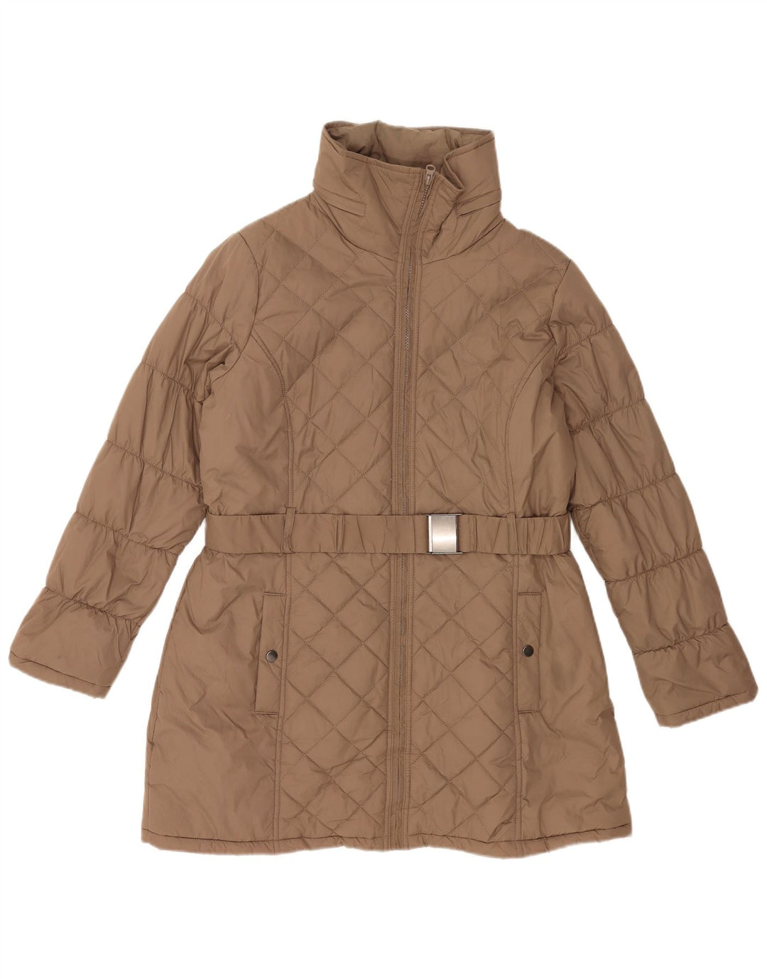 Casaco acolchoado com capuz feminino Marks & Spencer Reino Unido 16 grande poliamida marrom