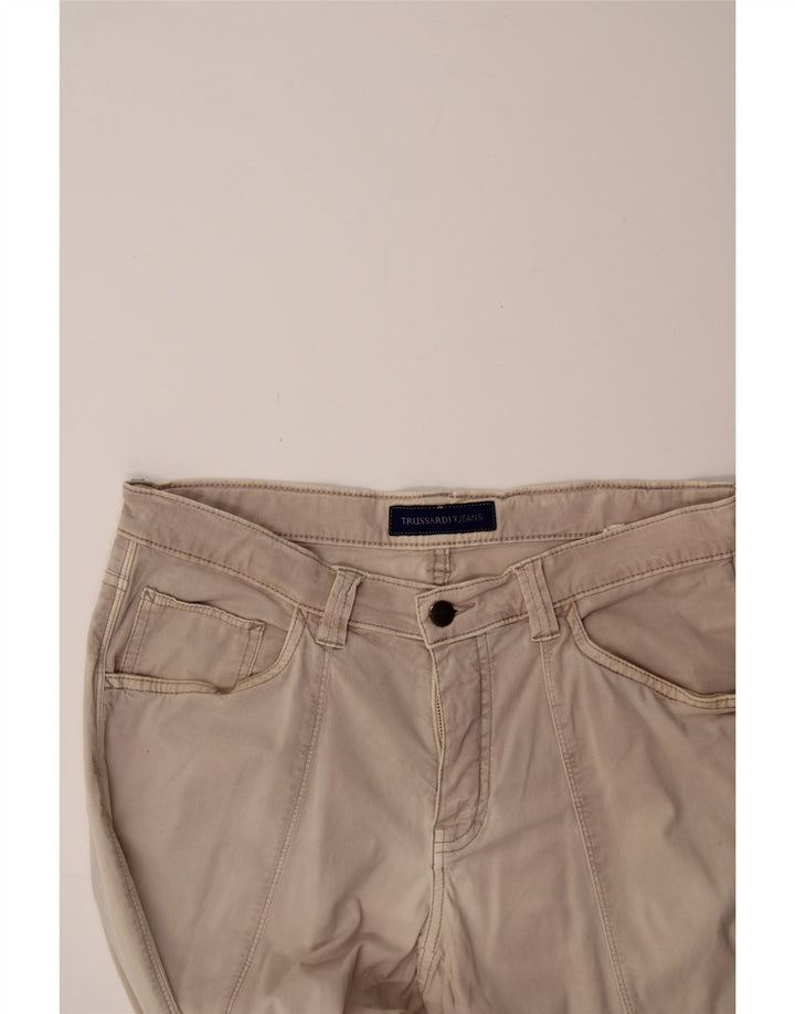 TRUSSARDI Womens Straight Casual Trousers W32 L34 Beige Cotton Vintage Trussardi and Second-Hand Trussardi from Messina Hembry 