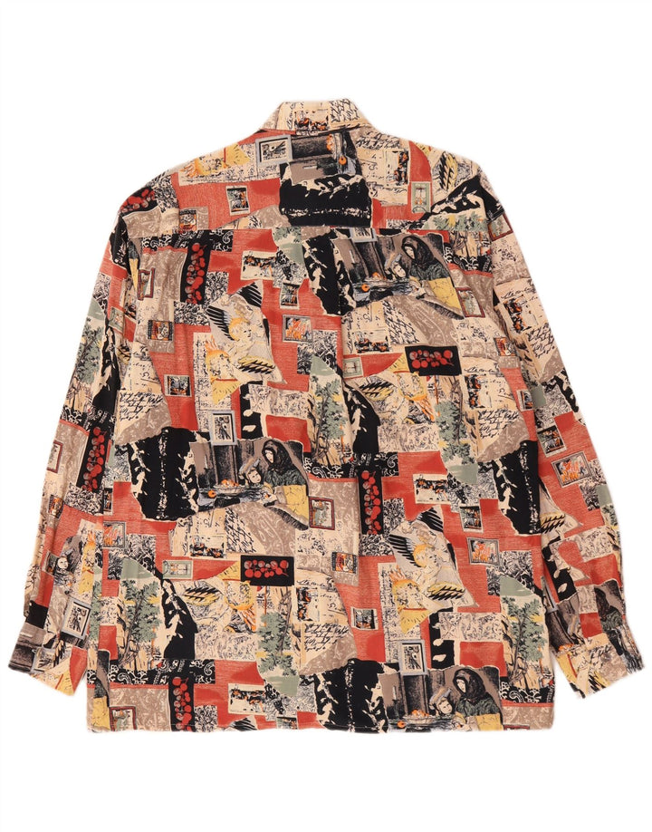 Vintage masculino abstrato padrão camisa tamanho 38/40 viscose multicolorida média