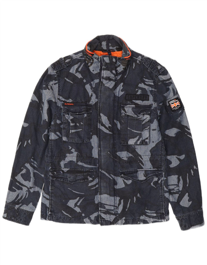 Jaqueta militar masculina SUPERDRY Reino Unido 40 grande algodão camuflado azul marinho