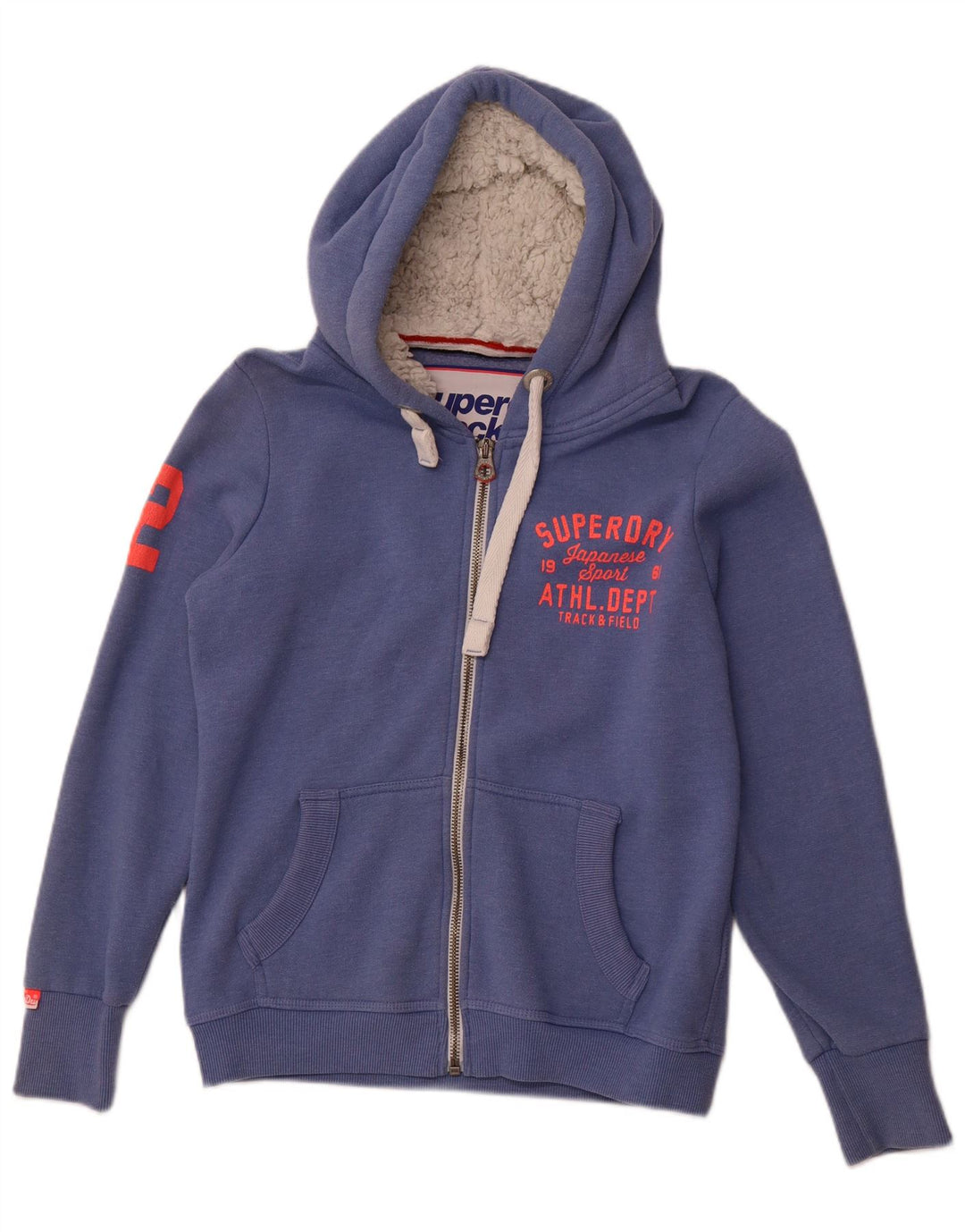 Suéter feminino SUPERDRY com capuz e zíper gráfico UK 18 XL algodão azul