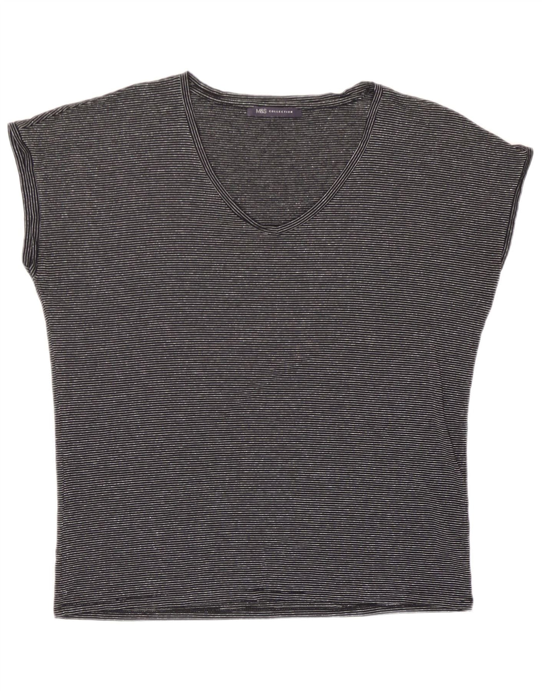 Camiseta feminina grande Marks & Spencer UK 10 listrada preta pequena