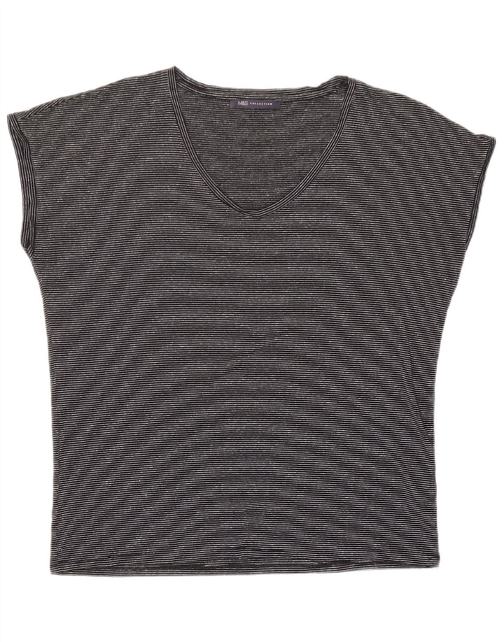 Camiseta feminina grande Marks & Spencer UK 10 listrada preta pequena