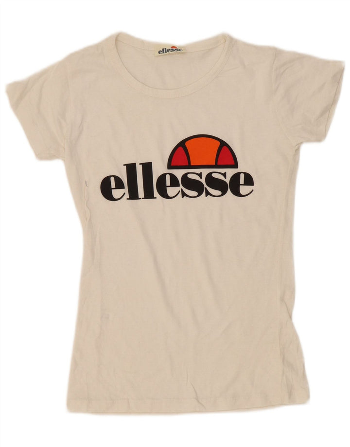 Ellesse Camiseta feminina gráfica Top UK 12 Médio Off White