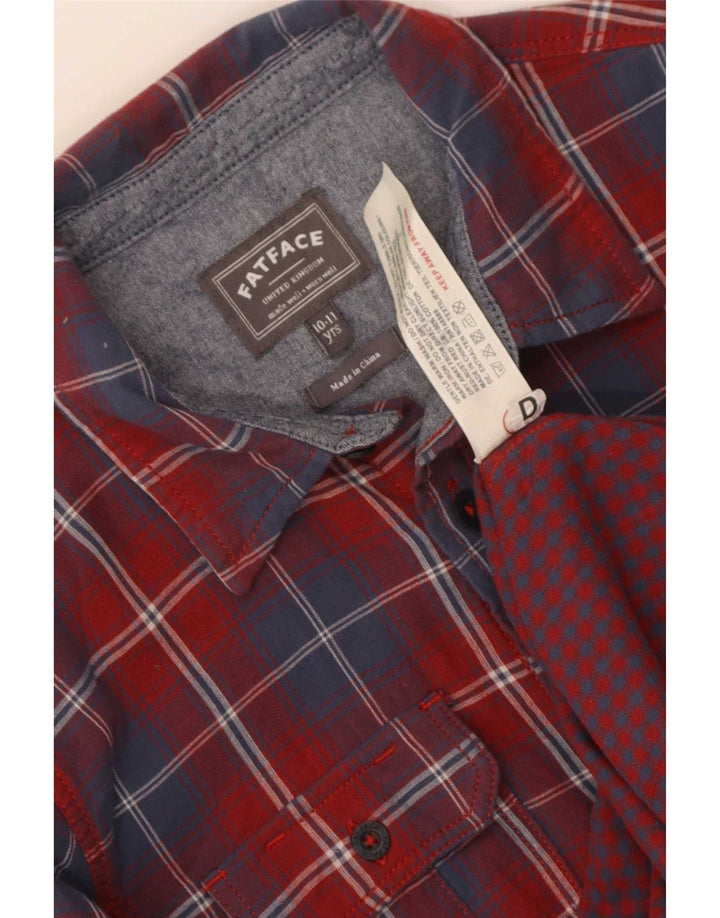 Camisa de flanela Fat Face Boys 10-11 anos algodão xadrez vermelho
