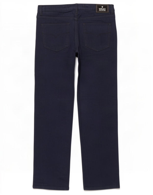 Calça casual reta masculina Versace W34 L32 poliéster azul marinho