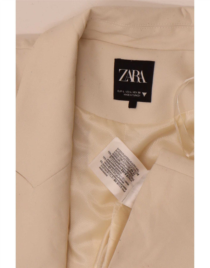 Jaqueta Bolero aberta feminina Zara Reino Unido 16 grande poliéster branco