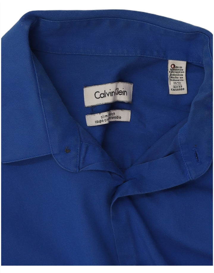 Camisa masculina Calvin Klein Slim Fit tamanho 15 1/2 algodão azul médio