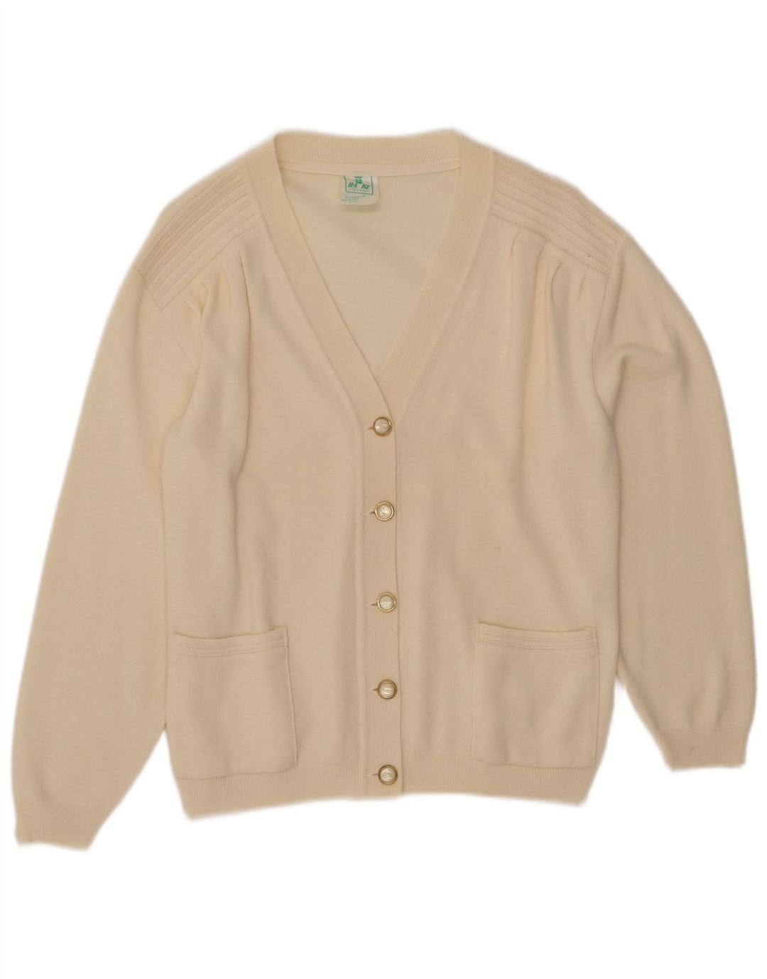Suéter cardigã feminino VINTAGE UK 12 médio bege