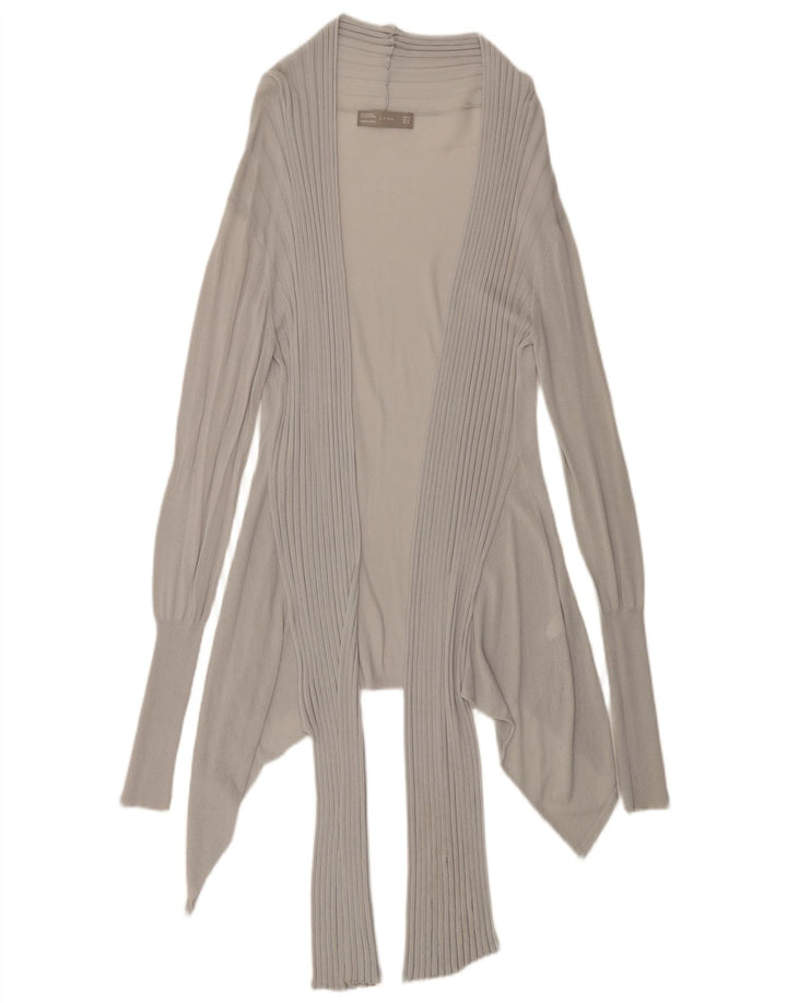Cardigan feminino Zara Longline transparente UK 12 Viscose cinza médio