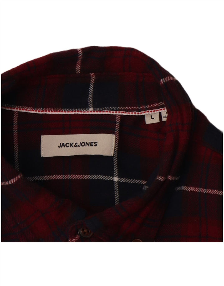 Camisa masculina de flanela JACK & JONES grande algodão xadrez cor de vinho