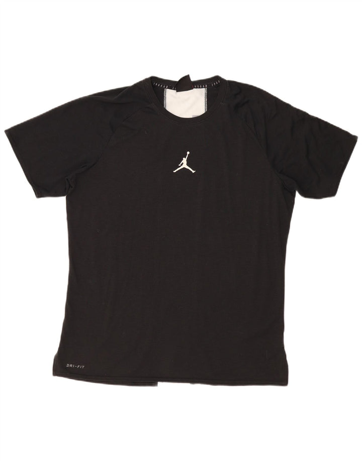 Camiseta masculina Jordan Dri Fit com estampa gráfica grande e preta em poliéster