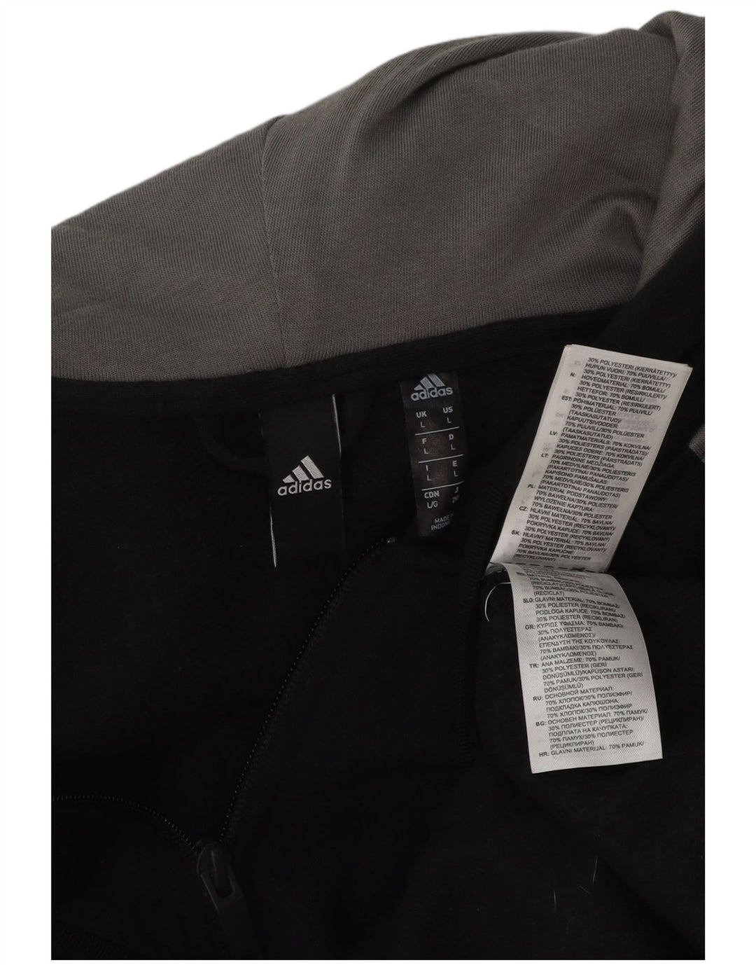 ADIDAS Mens Zip Hoodie Suéter Grande Algodão Preto