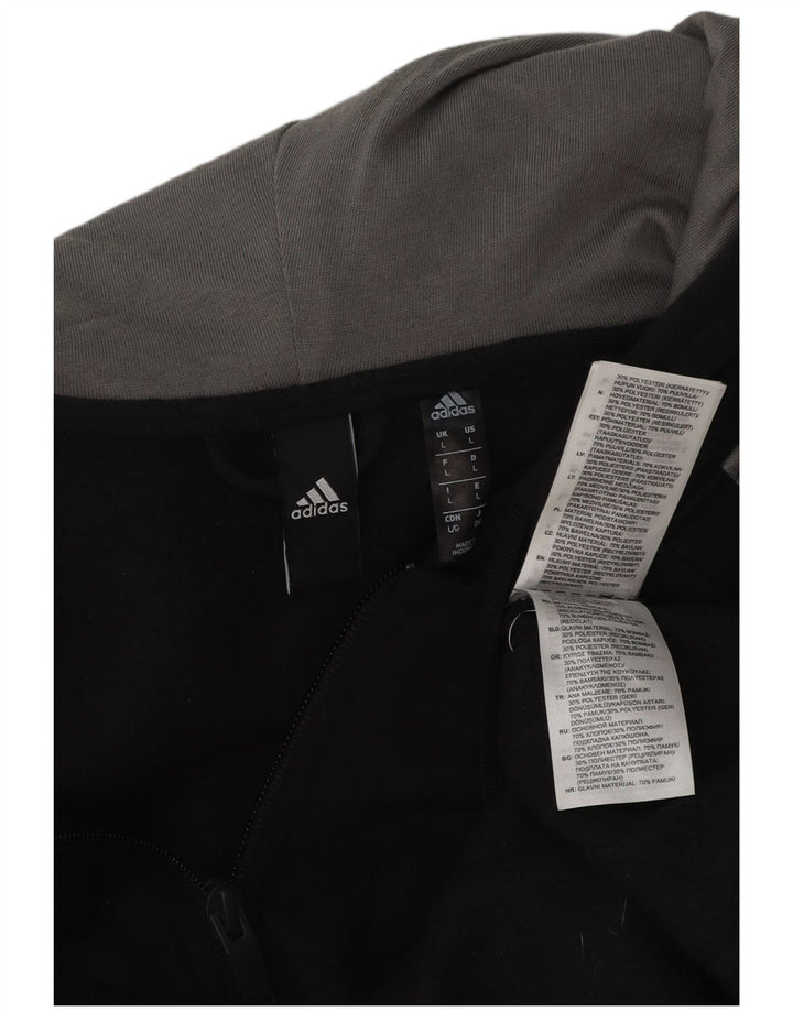 ADIDAS Mens Zip Hoodie Suéter Grande Algodão Preto