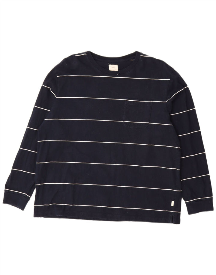 MARKS & SPENCER Top masculino de manga comprida 2XL algodão listrado azul marinho