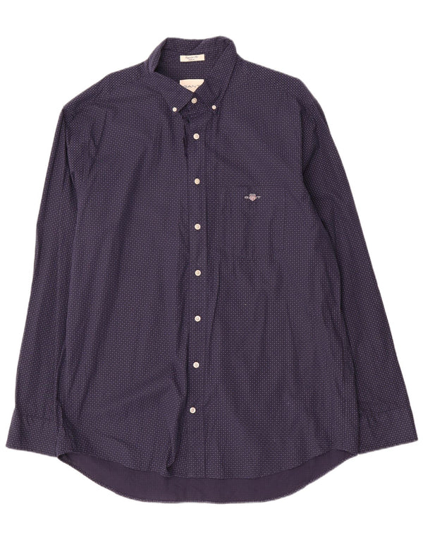 Camisa masculina de popelina Gant de ajuste regular tamanho 45/46 2XL algodão manchado azul marinho