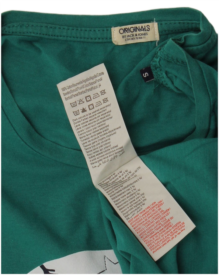 JACK & JONES Mens Graphic T-Shirt Top Small Turquoise Cotton