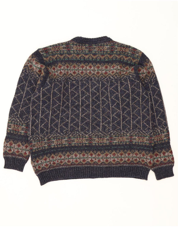 Suéter masculino Marks & Spencer com gola redonda, médio azul marinho Fair Isle