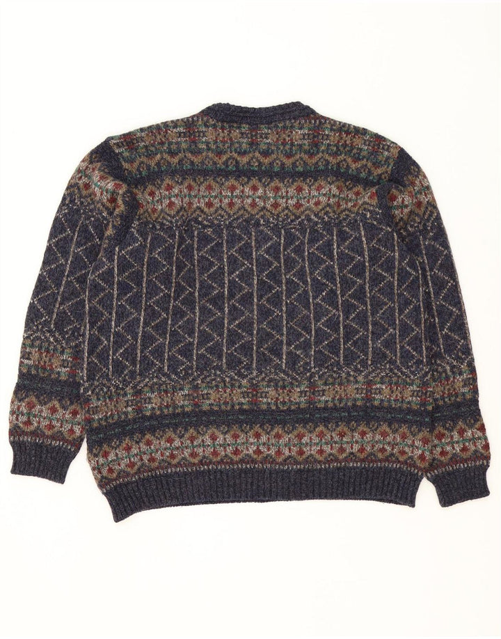 Suéter masculino Marks & Spencer com gola redonda, médio azul marinho Fair Isle