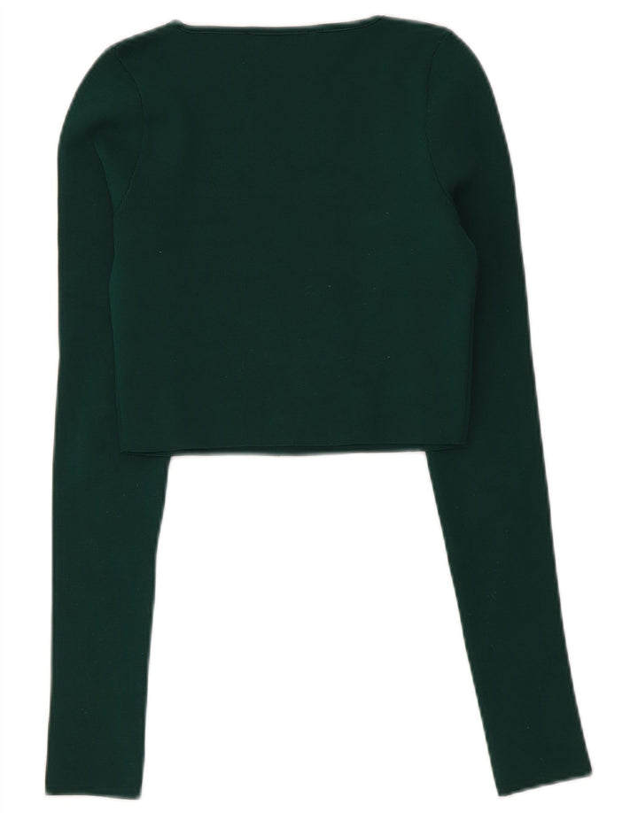 Zara Crop Top Feminino Manga Longa Reino Unido 8 Poliéster Verde Pequeno