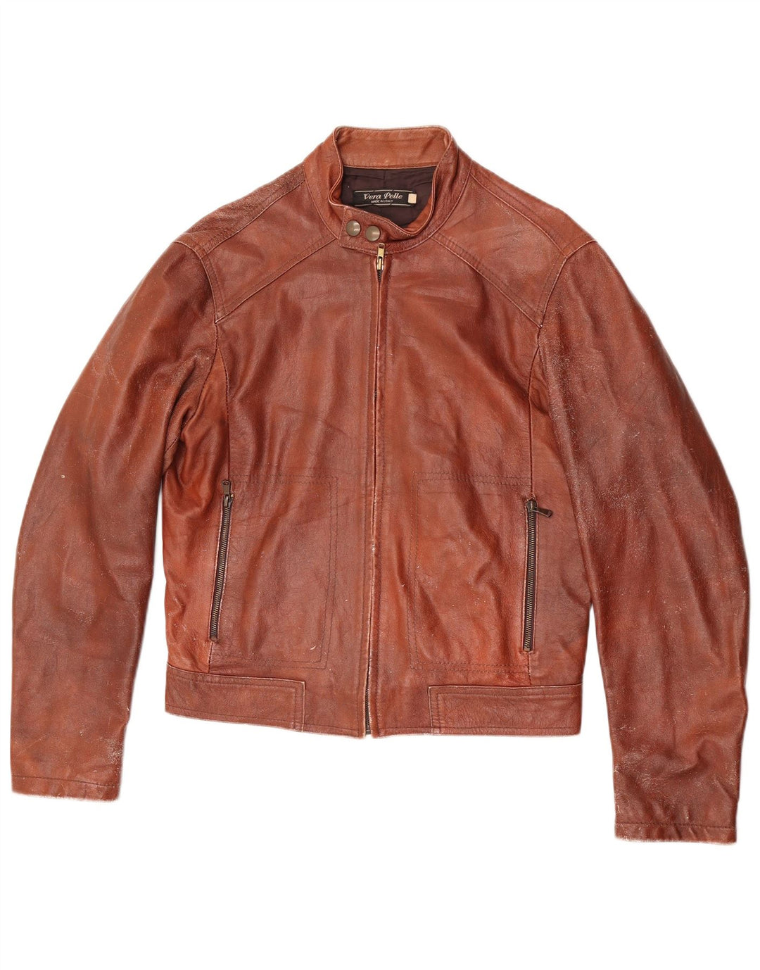 Jaqueta de couro vintage feminina IT 48 XL couro marrom