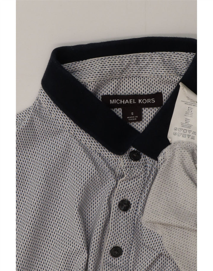 Camisa polo masculina Michael Kors pequena algodão manchado azul