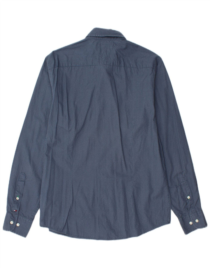 Camisa masculina TOMMY HILFIGER slim fit algodão manchado azul médio