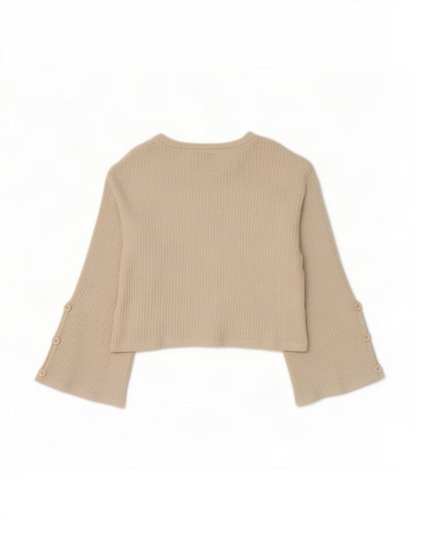 Zara Top curto feminino manga 3/4 Reino Unido 14 algodão bege médio