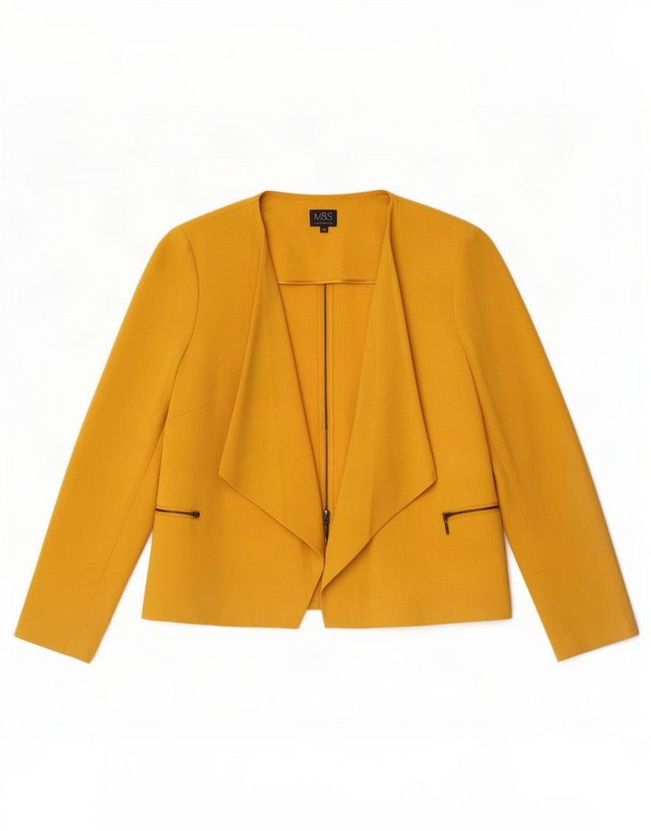 Jaqueta Blazer aberta feminina Marks & Spencer Reino Unido 20 2XL poliéster amarelo