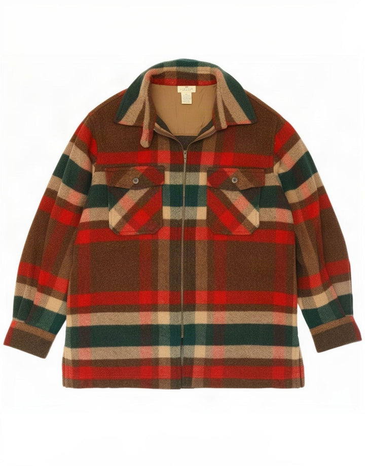 Camisa masculina vintage de flanela média vermelha xadrez acrílica