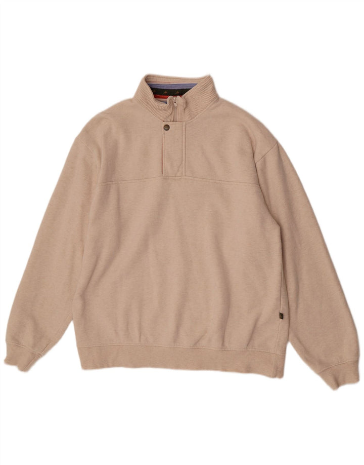 Suéter masculino Orvis com zíper e gola grande de algodão manchado bege