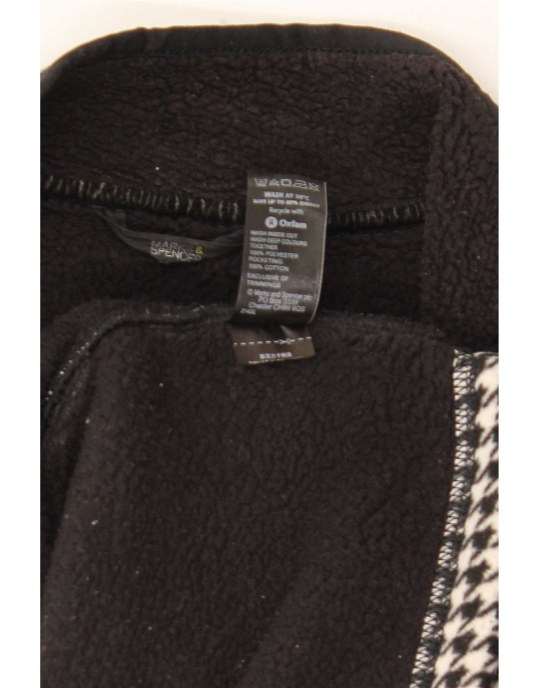 Jaqueta feminina Sherpa Fleece Marks & Spencer Reino Unido 12 médio preto Houndstooth