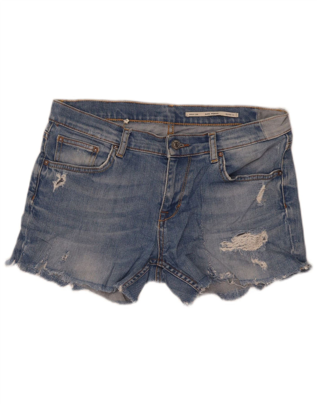 Shorts jeans feminino Zara cintura média envelhecida e relaxada médio W30 azul
