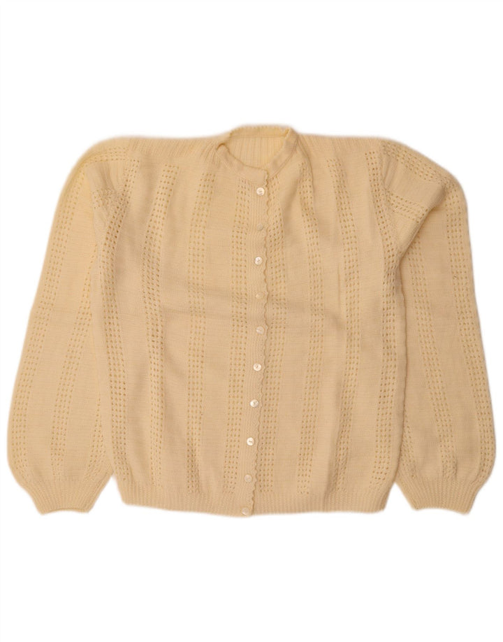 Suéter cardigã feminino vintage Reino Unido 14 grande branco