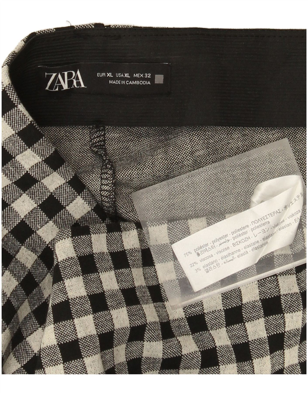 Calça feminina casual slim Zara XL W32 L27 poliéster guingão preto