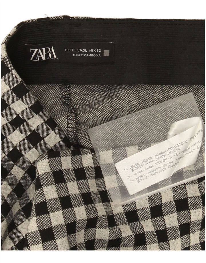 Calça feminina casual slim Zara XL W32 L27 poliéster guingão preto