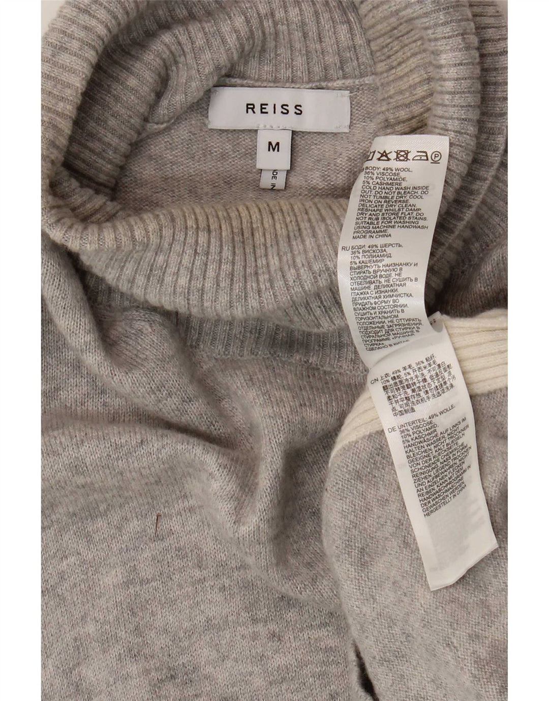 Suéter masculino Reiss com gola redonda e lã colorblock cinza médio