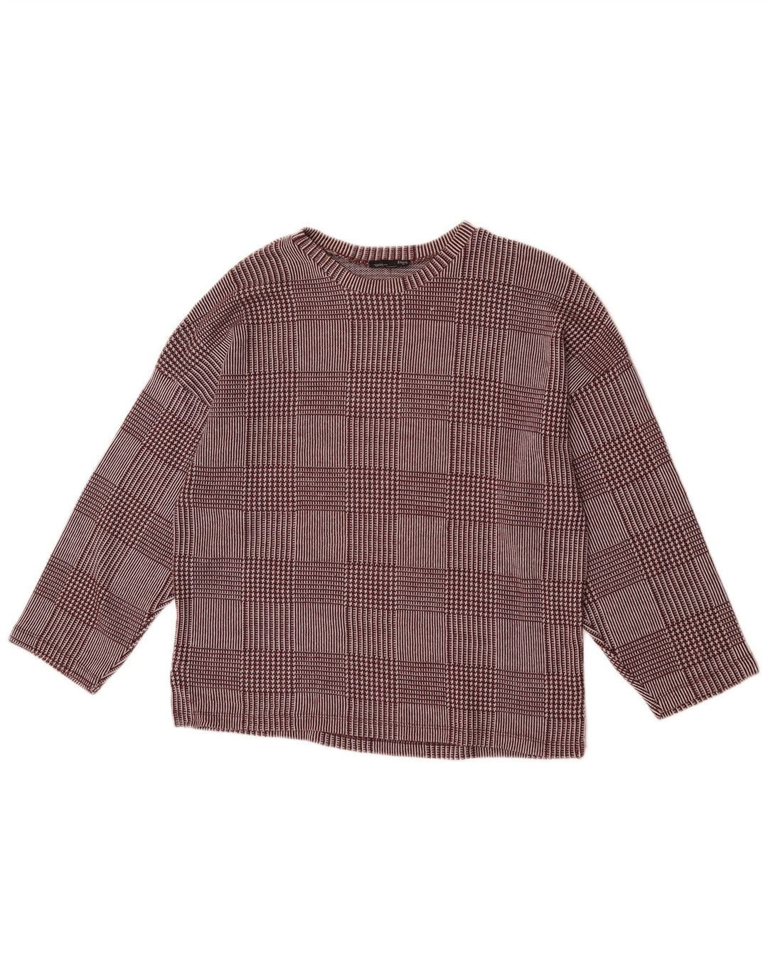 Top feminino Zara manga 3/4 Reino Unido 14 xadrez médio borgonha