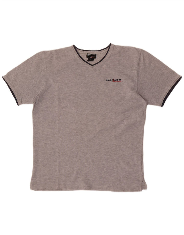 Camiseta masculina Ralph Lauren de algodão manchado cinza médio