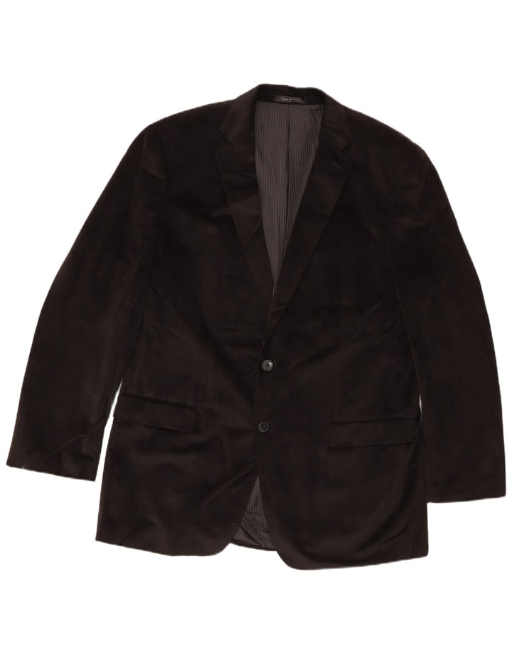 Jaqueta blazer longa masculina vintage de 2 botões, poliéster preto UK 44 2XL