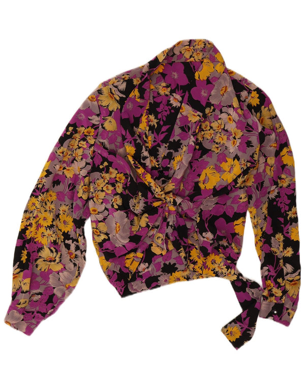 Blusa feminina vintage cropped UK 16 grande floral multicolorida