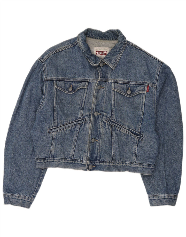 Jaqueta jeans feminina SISLEY cropped grande Reino Unido 10 algodão azul pequeno