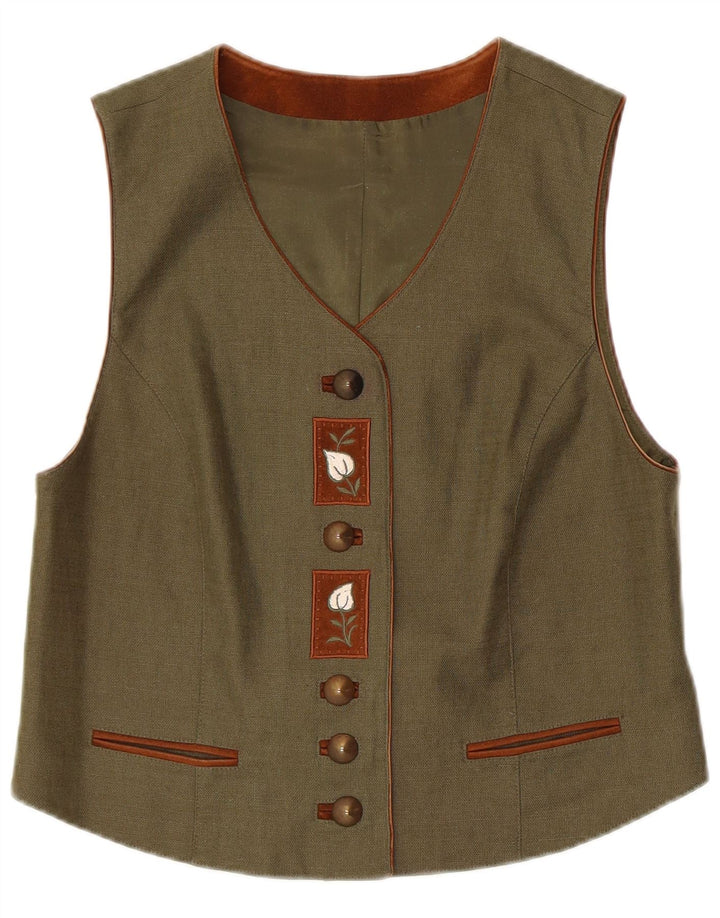 Colete feminino C&A UK 14 médio cáqui floral linho